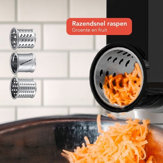 KitchenBrothers Robot de cuisine - Set complet - 15 accessoires - Robot de cuisine - 6L - 1500W - Silver
