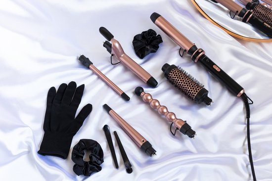 Sansbeauté® 6 en 1 Fer à boucler avec pince - Fer à boucler en céramique - 13mm à 38mm - Brosse pour sèche-cheveux cheveux courts - Brosse chauffante - Boucleurs - Brosse thermique - Styler les cheveux - Brosse à boucler 5 en 1