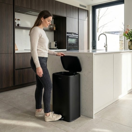Bayt Poubelle - Poubelle 60 litres - Poubelle à pédale 60 litres - Poubelle 60 litres - Poubelle - inox - Noir