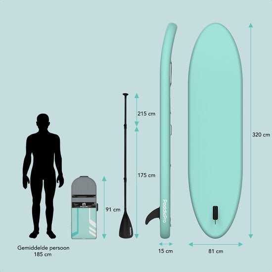 LifeGoods SUP Board - Deluxe Set - avec siège - Planche à pagaie gonflable - Max. 135KG - 320x81cm - Vert menthe