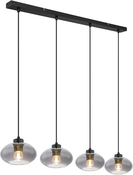 Globo - lampe suspendue - Shaun - noir - verre fumé - grande lampe de table de salle à manger - E27 - 15572-4H