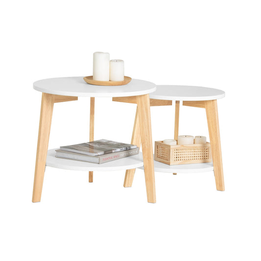 SoBuy FBT75-W Lot de 2 tables basses - hévéa - blanc - 50x45 & 44x40 cm