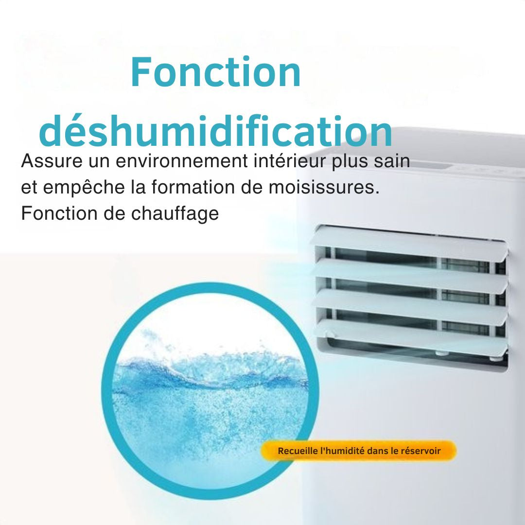 Climatiseur mobile MOA - 7 000 BTU - Avec télécommande - Jusqu'à 22m² - Pour le salon et la chambre - avec fonction de déshumidification - Scellant pour fenêtre - Blanc