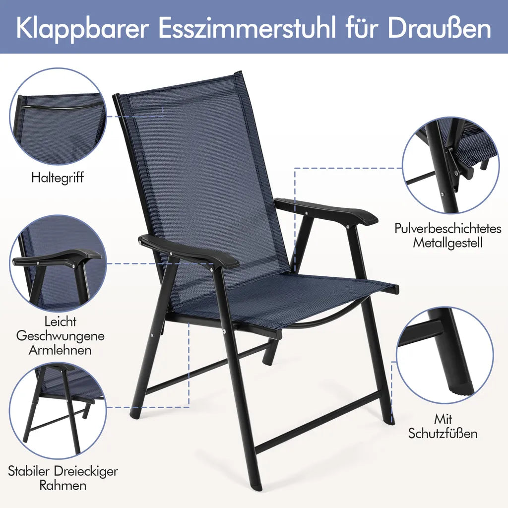 Yaheetech - Lot de 2 chaises de jardin pliables 54 x 57 x 93,5 cm - Bleu - Chaises pliantes avec accoudoirs et dossier haut