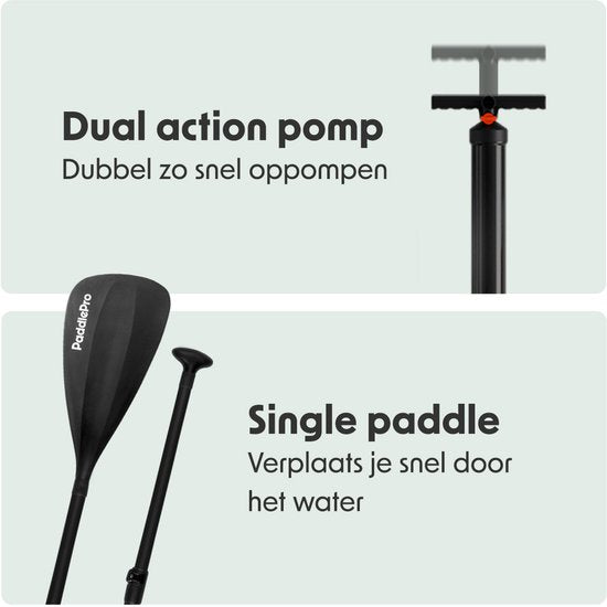 LifeGoods SUP Board Tandem - 2 personnes - capacité de charge 220 KG - 381 x 86 cm - gonflable - paquet Sup complet - blanc/noir