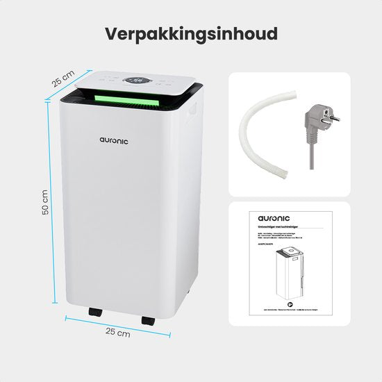 Déshumidificateur et purificateur d'air Auronic - Pro Series - 10L par jour - Fonction Wash-dry - Chambre à coucher, salle de bains et salon - Blanc
