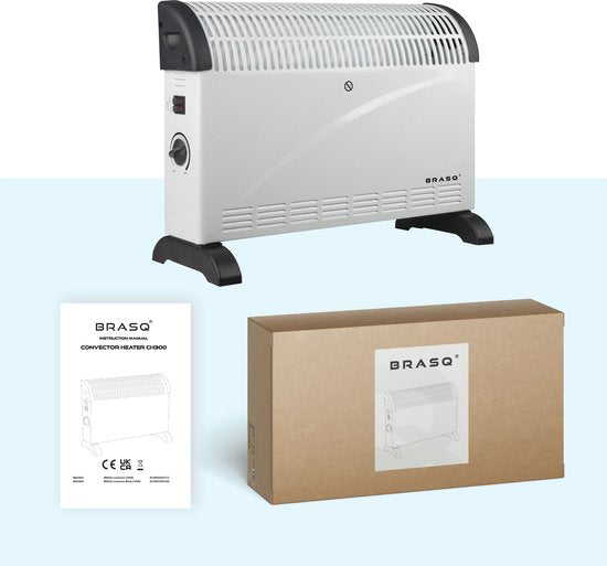 BRASQ Réchaud électrique - Réchaud électrique - Compact et silencieux - Thermostat réglable 750/1250/2000 watts - Chauffage blanc - CH300