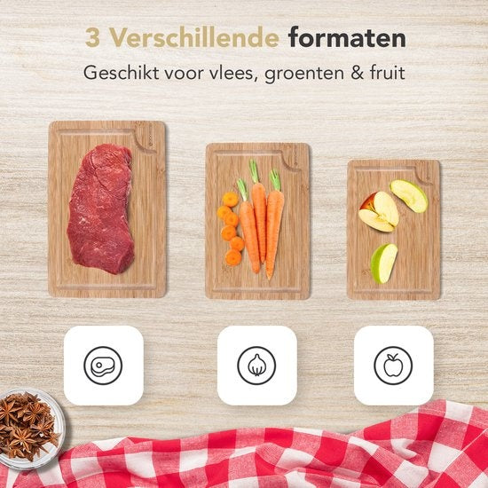 Rochester Snijplanken Hout – Borrelplank – Serveerplank - 3-Delig – Organisch Bamboe – Luxe Design – Hygienisch En Duurzaam