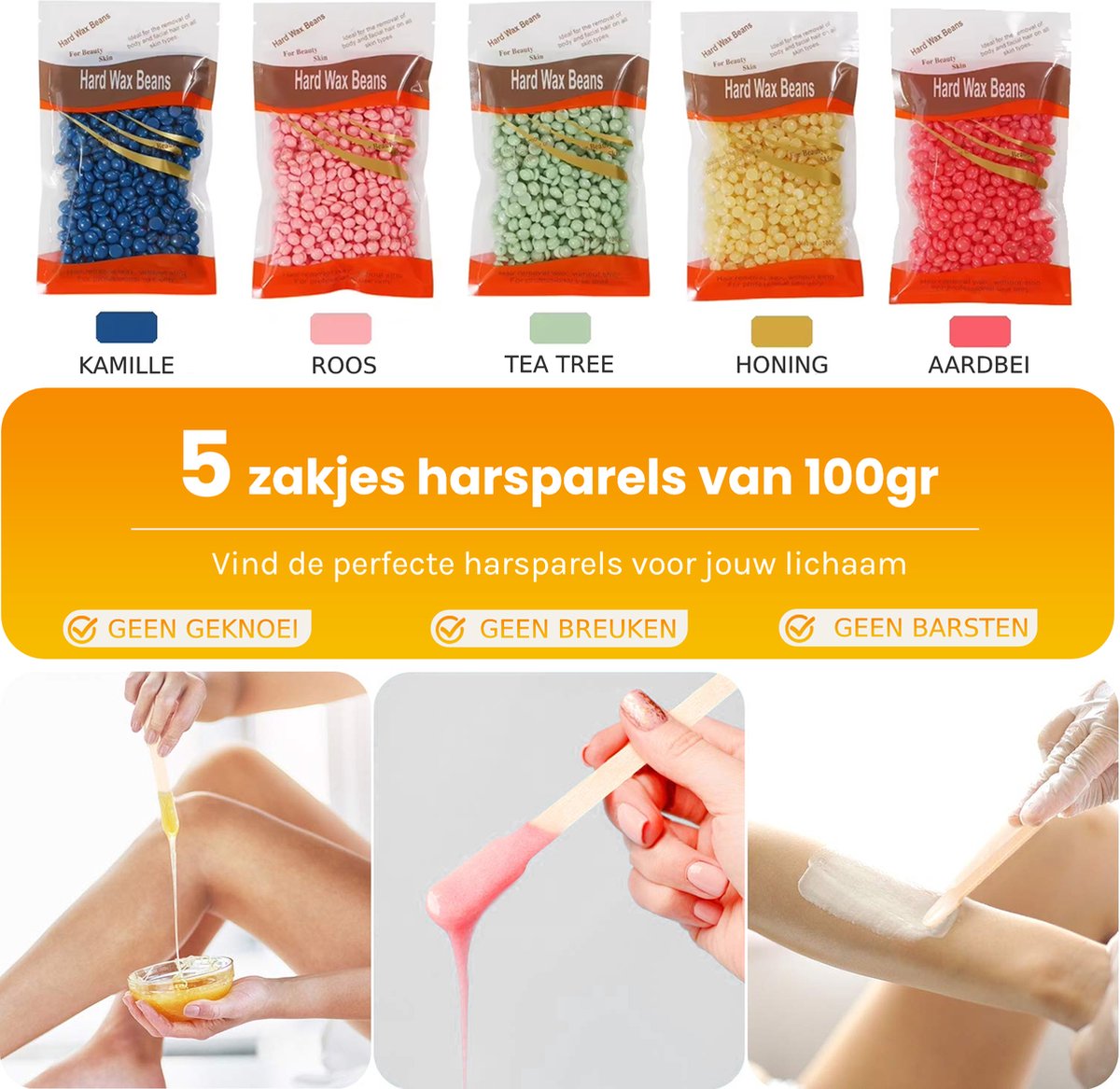 Appareil à cire Bolusso - Set d'épilation - NOUVEAU modèle - 5 sortes de haricots 500 grammes - 50 bâtonnets de cire - Afterwax gratuit - Chauffe-cire - Appareil d'épilation - Chauffe haricots de cire - Set d'épilation - Set de cire