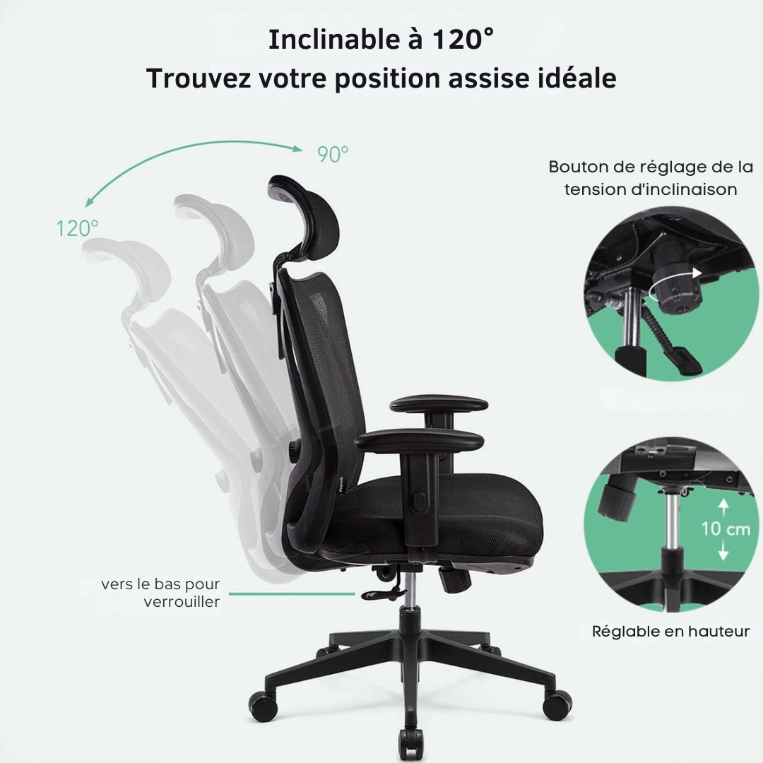 LifeGoods - Chaise de bureau ergonomique - Noir