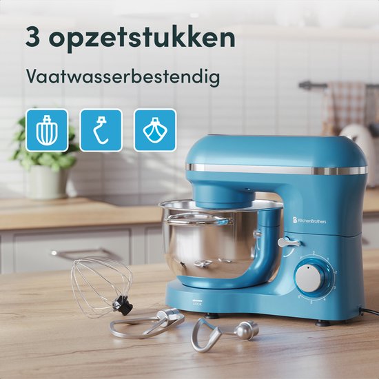 KitchenBrothers Robot de cuisine - Robot de cuisine - 6.2L - Mixeur avec bol de mixage - Mixeur de cuisine - 2000W - Bleu pastel