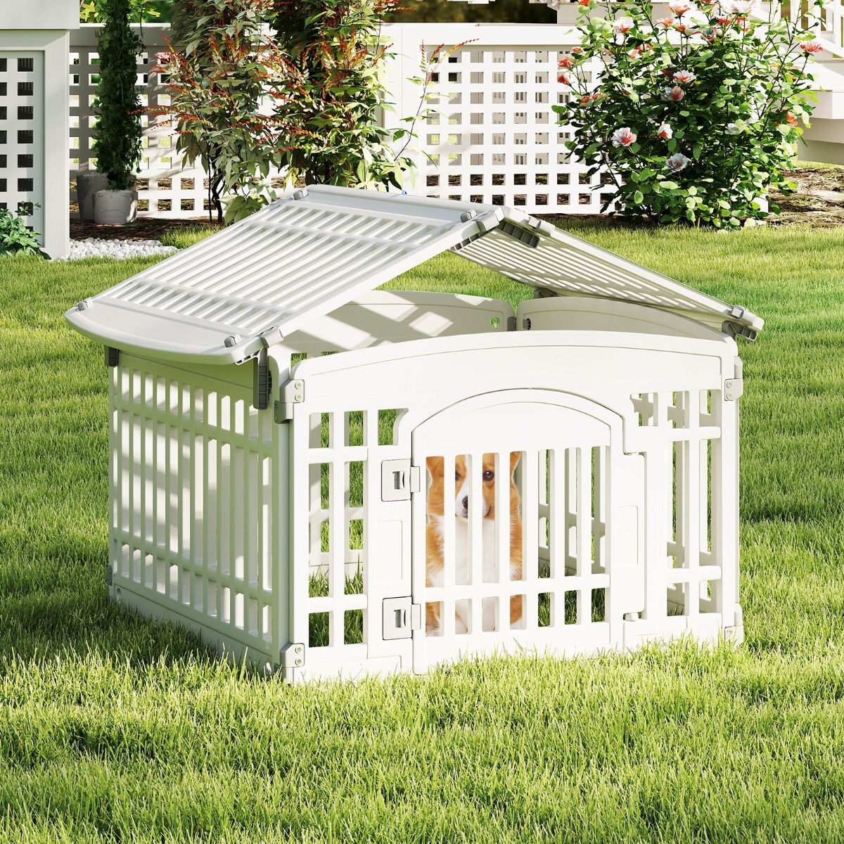 Coast Parc à chiots pliable - 172 x 87 x 60 cm - blanc - 6 panneaux - Parc à chiens en plastique avec porte