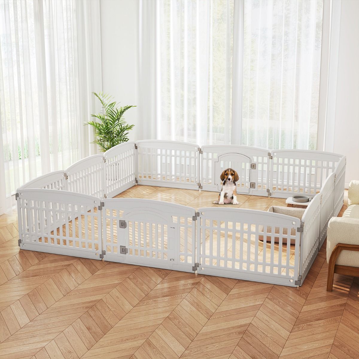 Coast Parc à chiots pliable - 172 x 87 x 60 cm - blanc - 6 panneaux - Parc à chiens en plastique avec porte