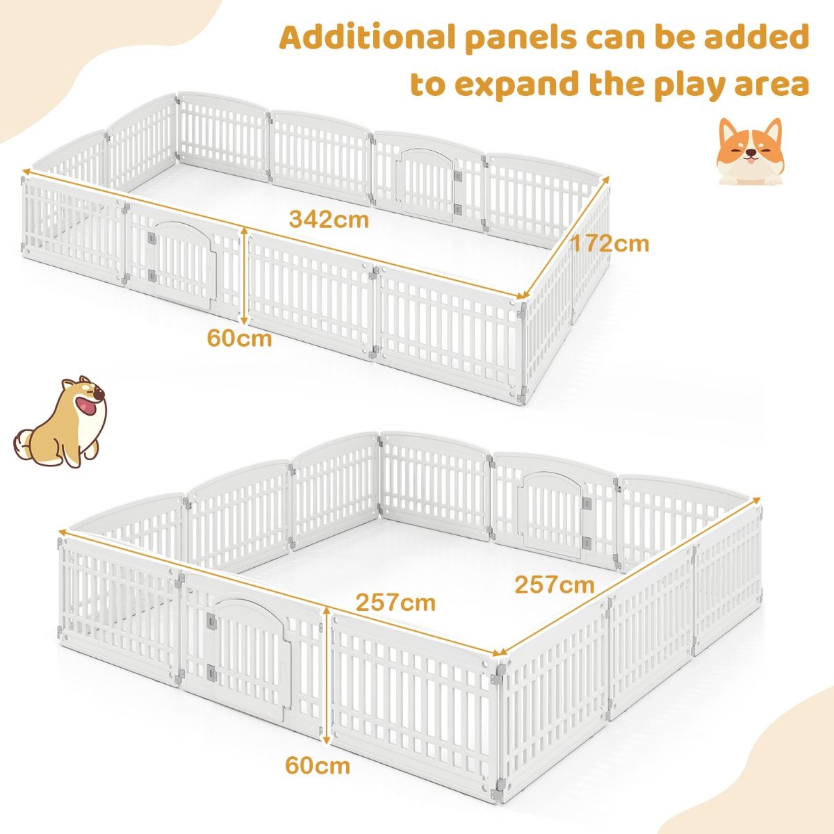 Coast Parc à chiots pliable - 172 x 87 x 60 cm - blanc - 6 panneaux - Parc à chiens en plastique avec porte