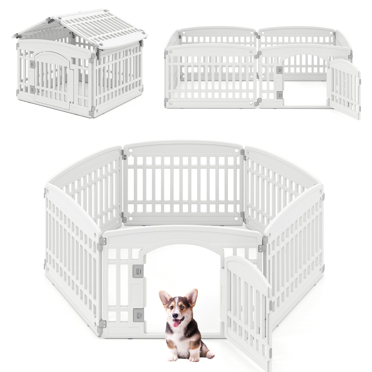 Coast Parc à chiots pliable - 172 x 87 x 60 cm - blanc - 6 panneaux - Parc à chiens en plastique avec porte