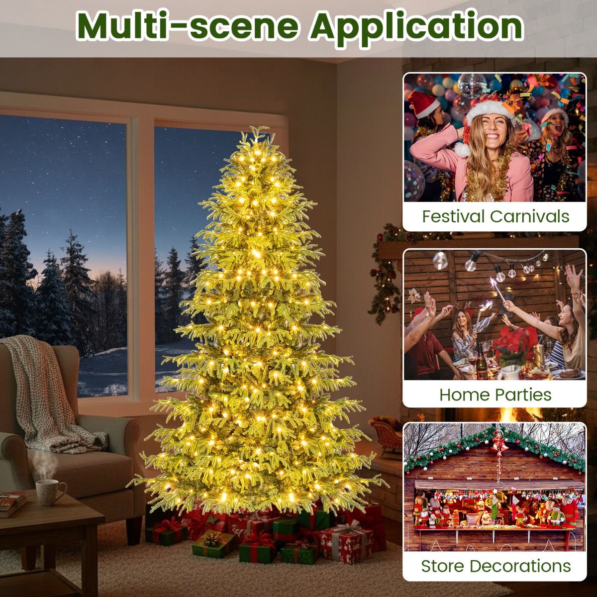 Sapin de Noël artificiel Coast avec guirlande lumineuse - 180 cm - ampoules LED blanc chaud - vert