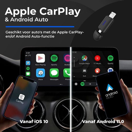 CarMe Mini 2-in-1 CarPlay Dongle - USB-A & USB-C - Wireless CarPlay & Android Auto - Android Auto Dongle - Noir