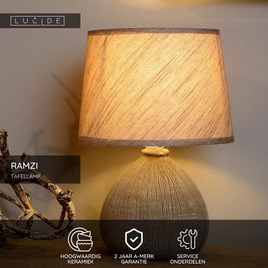 Lucide RAMZI - Lampe de table - Ø 18 cm - 1xE14 - Marron - Japandi