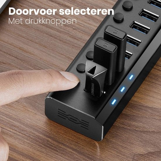 Auronic USB Hub 3.0 - Répartiteur USB avec 10 ports - avec alimentation - 5 GBP - Indication Led - Noir
