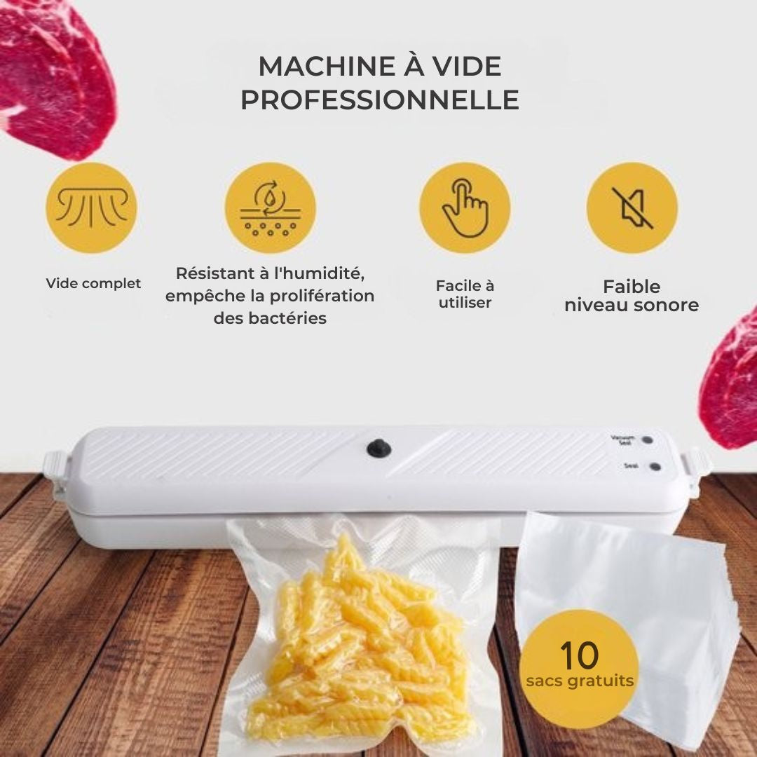 Machine à emballer sous vide Gtrise - 10 sachets sous vide - Simple - Pour tous types d'aliments - blanc