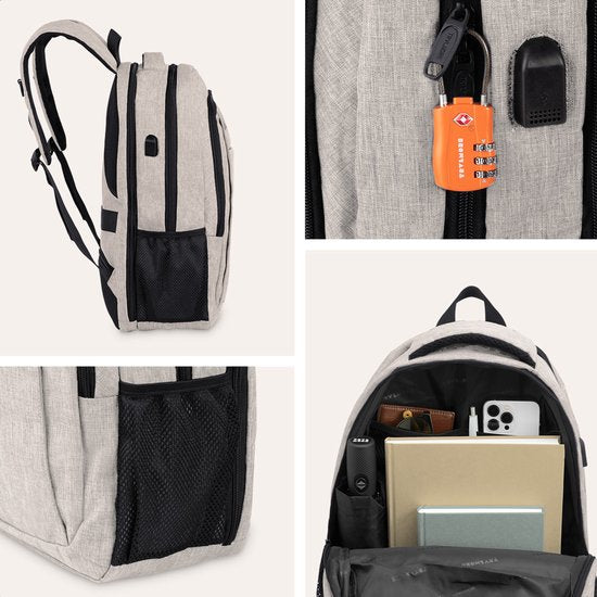 TRVLMORE Sac à dos à vie - Sac à dos avec compartiment pour ordinateur portable de 15,6 pouces - Cartable - Résistant aux éclaboussures - Hommes et femmes - Garçons et filles - 28L - Champagne