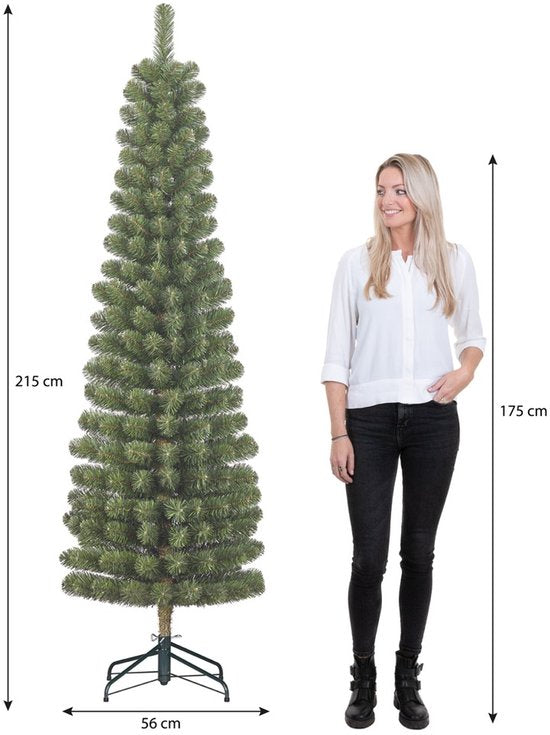 Black Box Trees Charlton Arbre élancé - Sapin de Noël en forme de colonne avec structure articulée - Décoration de Noël avec des aiguilles en PVC d'aspect naturel - Sapin artificiel modèle élancé - H 215 x Ø 56 cm - Vert