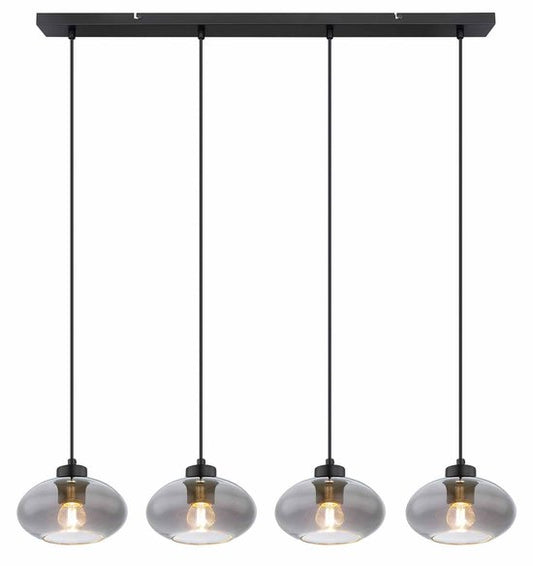 Globo - lampe suspendue - Shaun - noir - verre fumé - grande lampe de table de salle à manger - E27 - 15572-4H