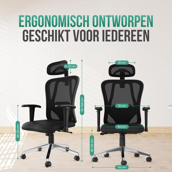 Avalo Ergonomic Office Chair With Headrest - NEN1335 - Chaises de bureau pour adultes - Chaise de bureau - 2 jeux de roues anti-rayures pour sols durs et souples inclus
