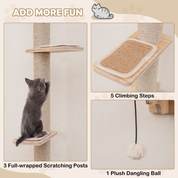 Coast Climbing Wall Cat - 5 pièces - Support mural - Plates-formes - Jute - Hamac - Nature