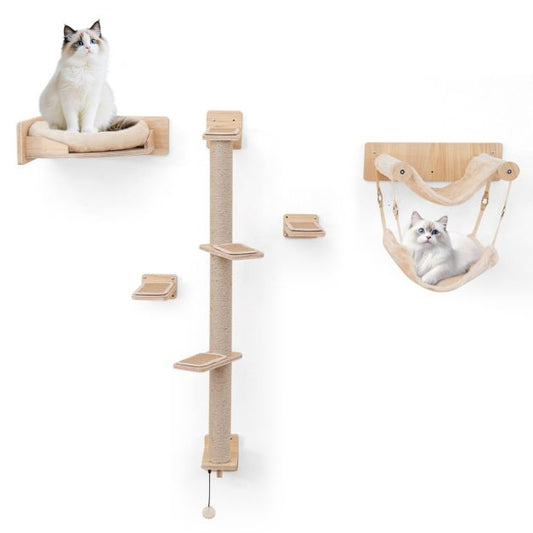 Coast Climbing Wall Cat - 5 pièces - Support mural - Plates-formes - Jute - Hamac - Nature