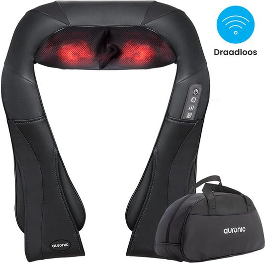 Auronic Shiatsu Massage Cushion - électrique - sans fil - appareils de massage - cou et épaules - infrarouge - étui de transport inclus - noir