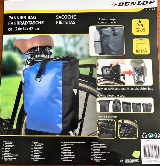 Sac à dos de vélo Dunlop 4-en-1 imperméable - Sac de vélo / sac à dos - 16 L - Sac à main ou sac à bandoulière - Noir / Rouge / Bleu