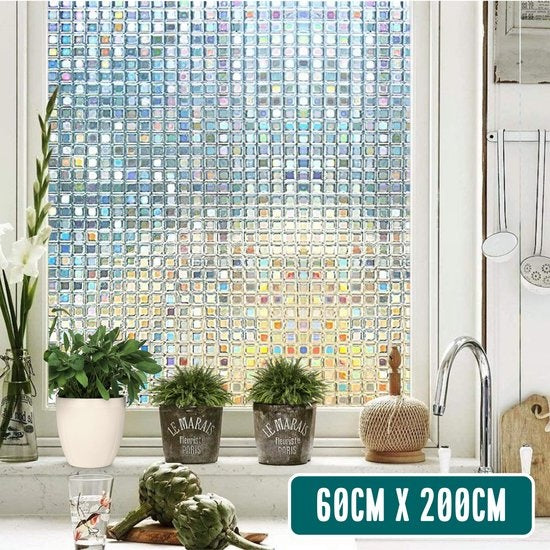 Homewell Film pour fenêtre HR++ 60x200cm - Solaire et isolant - Statique - Mosaïque arc-en-ciel