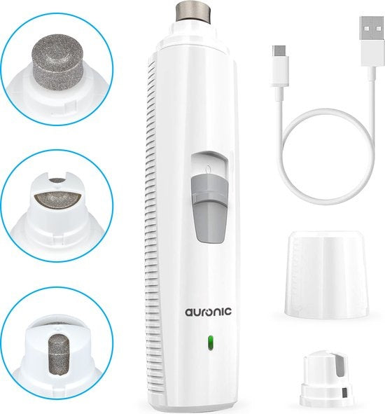 Auronic lime à ongles électrique - pour animaux - rechargeable - sans fil - tête de lime en diamant - chiens/chats - blanc