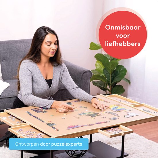 Plateau de puzzle rotatif avec système de rangement - 6 tiroirs - 1500 pièces - Bois - Table de puzzle - Classeur de puzzle - 64 x 86 x 4 cm - Couvercle de protection inclus - Tapis de puzzle - Mallette - Bois