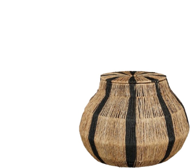 Mica Decorations Liliano Panier de rangement avec couvercle - Jute - Light Brown/Black - H33 x Ø36 cm - Ouverture Ø20,5 cm