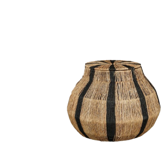 Mica Decorations Liliano Panier de rangement avec couvercle - Jute - Light Brown/Black - H33 x Ø36 cm - Ouverture Ø20,5 cm
