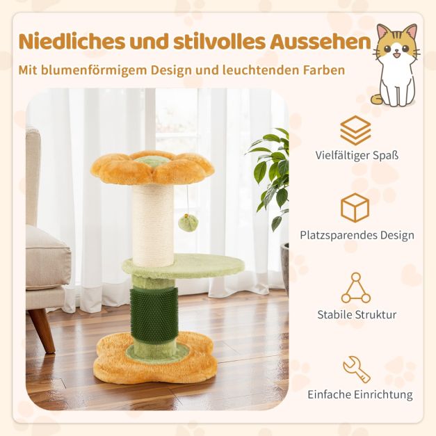 Arbre à chat Coast Flower - Petit griffoir avec siège en peluche 40 x 40 x 69 cm - Jaune