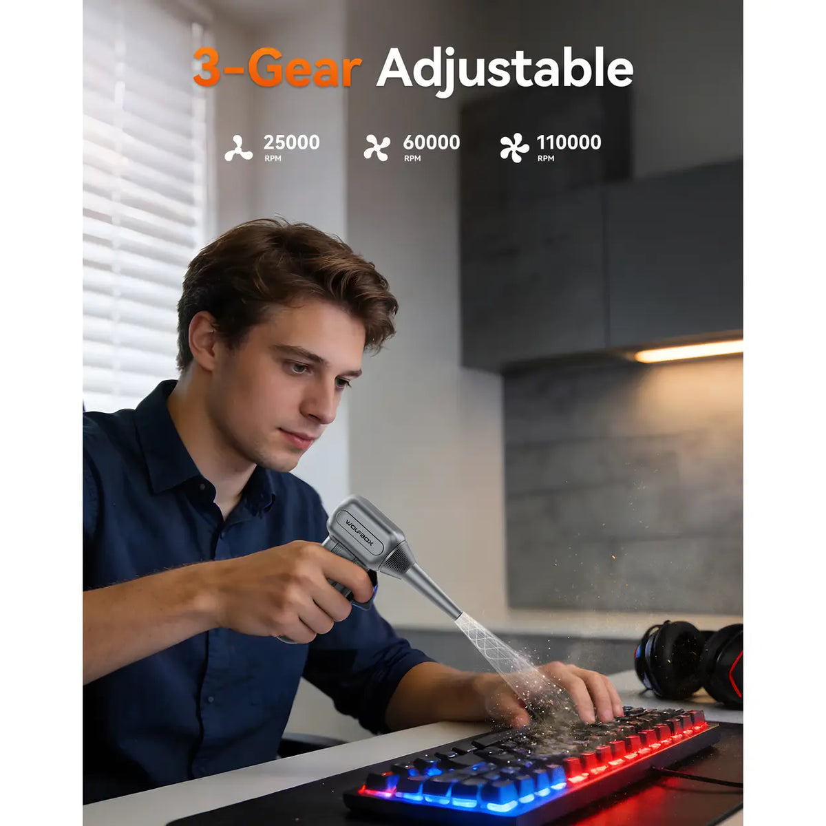 Souffleur d'air sans fil WOLFBOX DF60 – 110 000 tr/min – 3 vitesses – Souffleur d'air puissant pour la voiture, la maison et l'extérieur