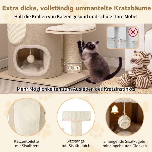 Arbre à chat avec griffoir – Maison pour chat à deux étages avec hamac 58 x 48 x 154 cm – Naturel