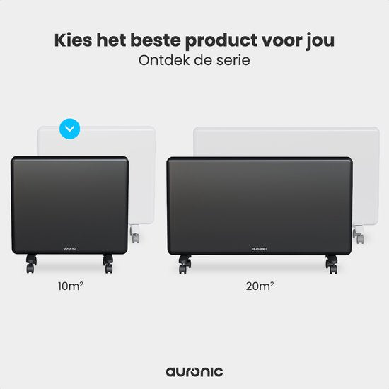 Auronic Convector Heater - 1000W - Chauffage électrique - 3 niveaux - Panneau métallique - Freestanding - Roues - Noir