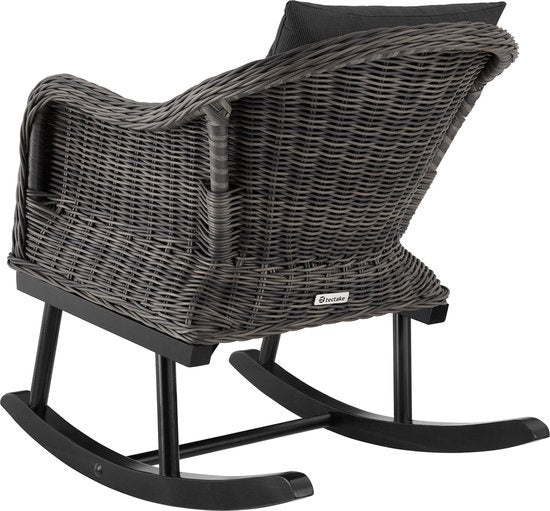 tectake - Fauteuil à bascule en osier Rovigo avec pouf Vibo - gris - poly-rattan