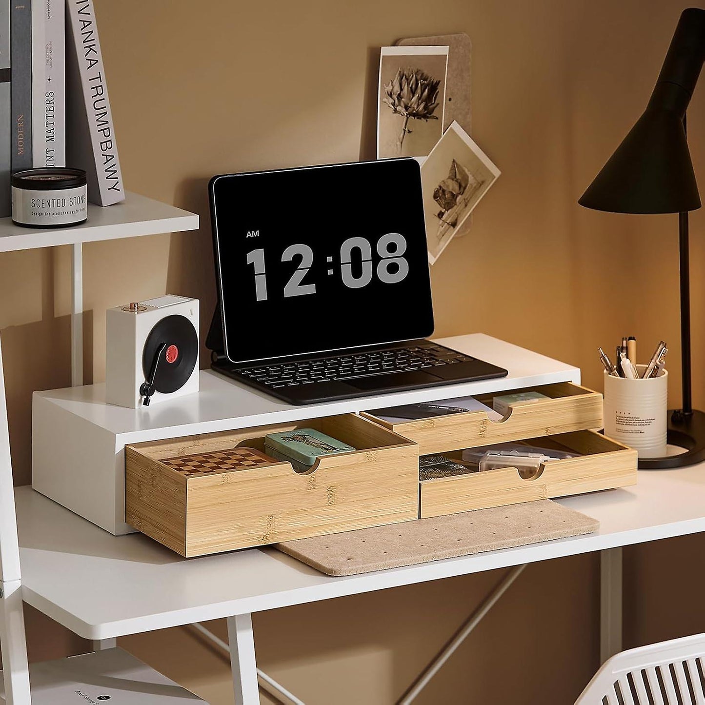 SoBuy - Support de moniteur BBF11-WN - 60 x 22 x 11 cm - Blanc et naturel