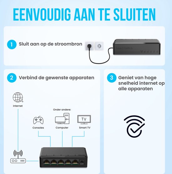 Strex Network Switch - 1000Mbps - Non géré - Commutateur Internet - 5 Ports