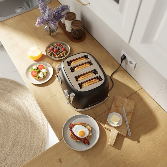Grille-pain KitchenBrothers - 6 niveaux de chaleur - 4 fentes extra-larges - 815W - Noir