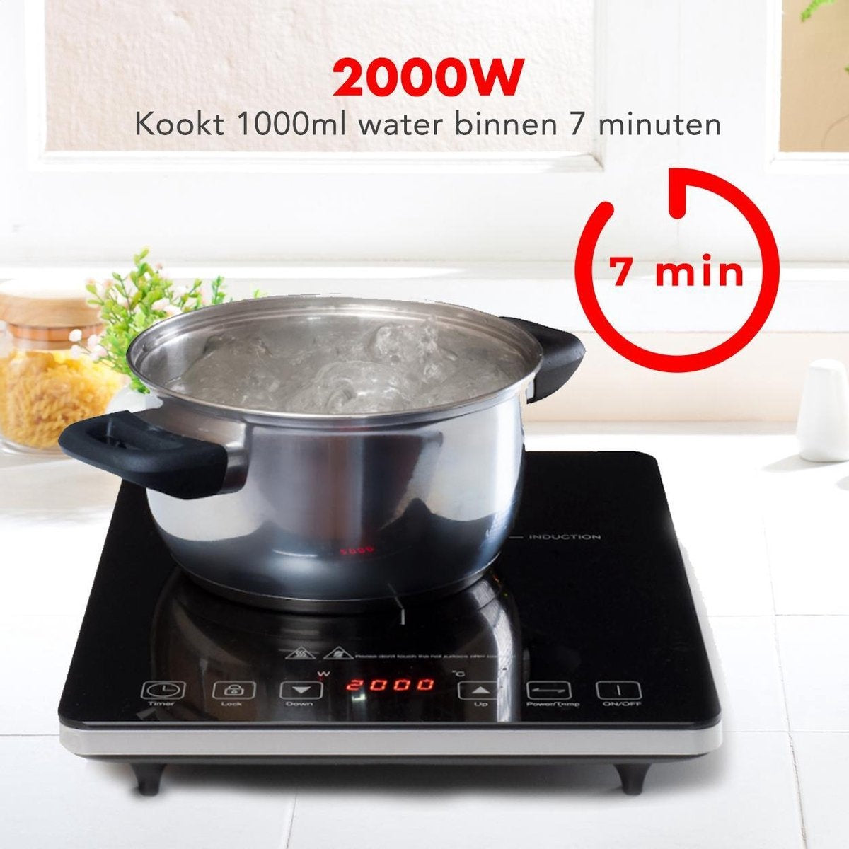 Table de cuisson - KitchenBrothers - Induction - 1 brûleur - pose libre - 2000W - Noir