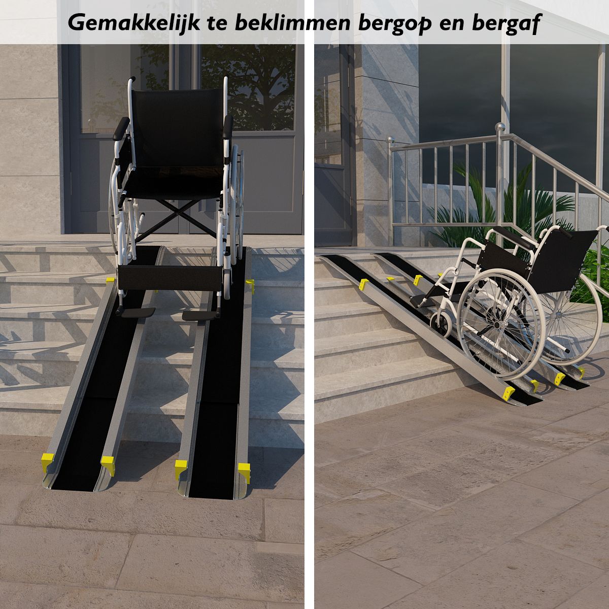 Coast Telescopic Wheelchair ramp Set of 2 - Rampes en aluminium avec revêtement antidérapant - 91.5-152.5 cm - Silver - Capacité de charge 270 kg