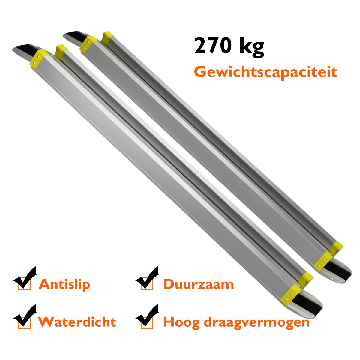 Coast Telescopic Wheelchair ramp Set of 2 - Rampes en aluminium avec revêtement antidérapant - 91.5-152.5 cm - Silver - Capacité de charge 270 kg
