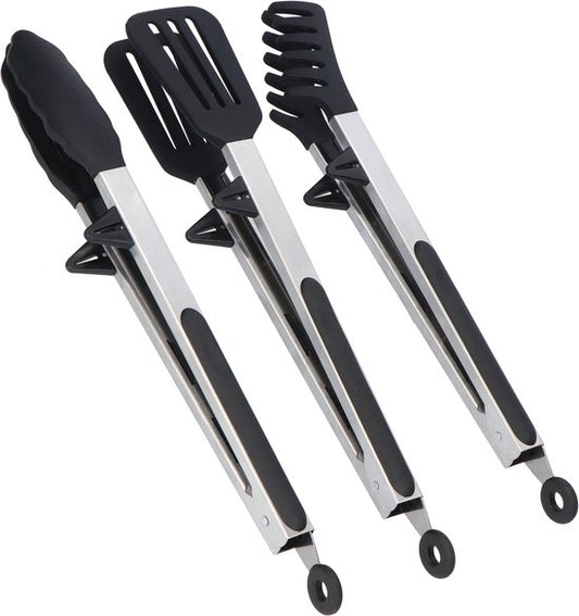 KitchenLove Pince à viande - Pince de cuisine - Lot de 3 - Pince à spaghetti - Pince à barbecue - Silicone - Noir