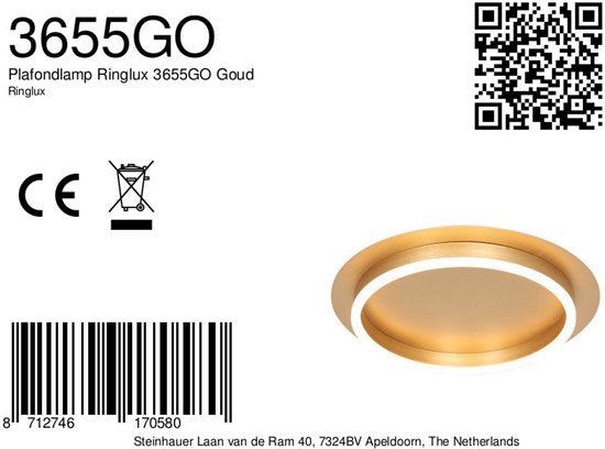 Plafonnier Ringlux 3655GO doré, Ø 32 cm, avec éclairage LED intégré, de la marque Steinhauer